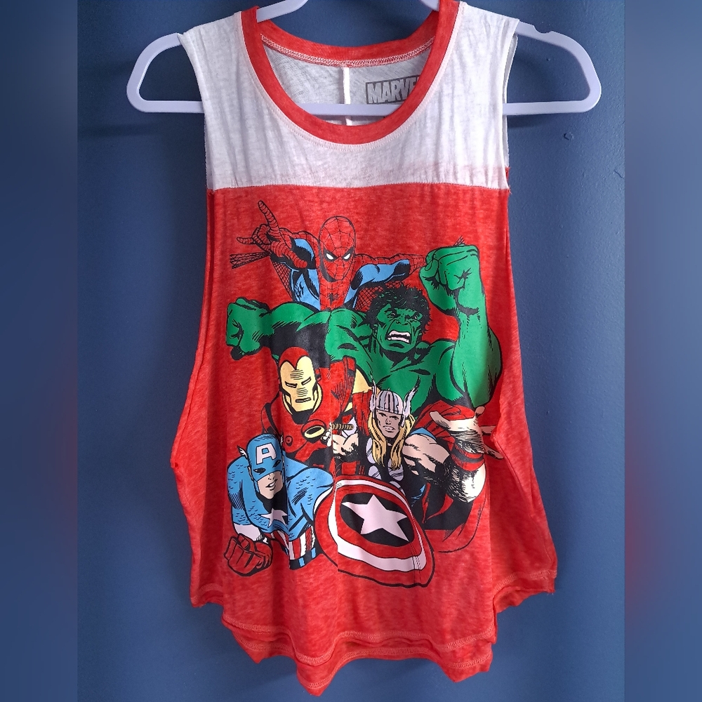 Marvel Red Superhero Cut-off side Tank Top Sleeveless